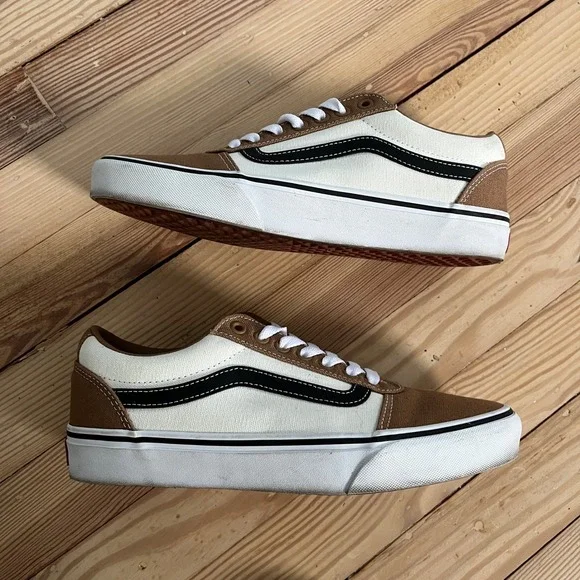 Vans Old Skool Suede Canvas Sneakers Neutral Brown White Mens 8.5 Casual Comfort - Picture 2 of 9